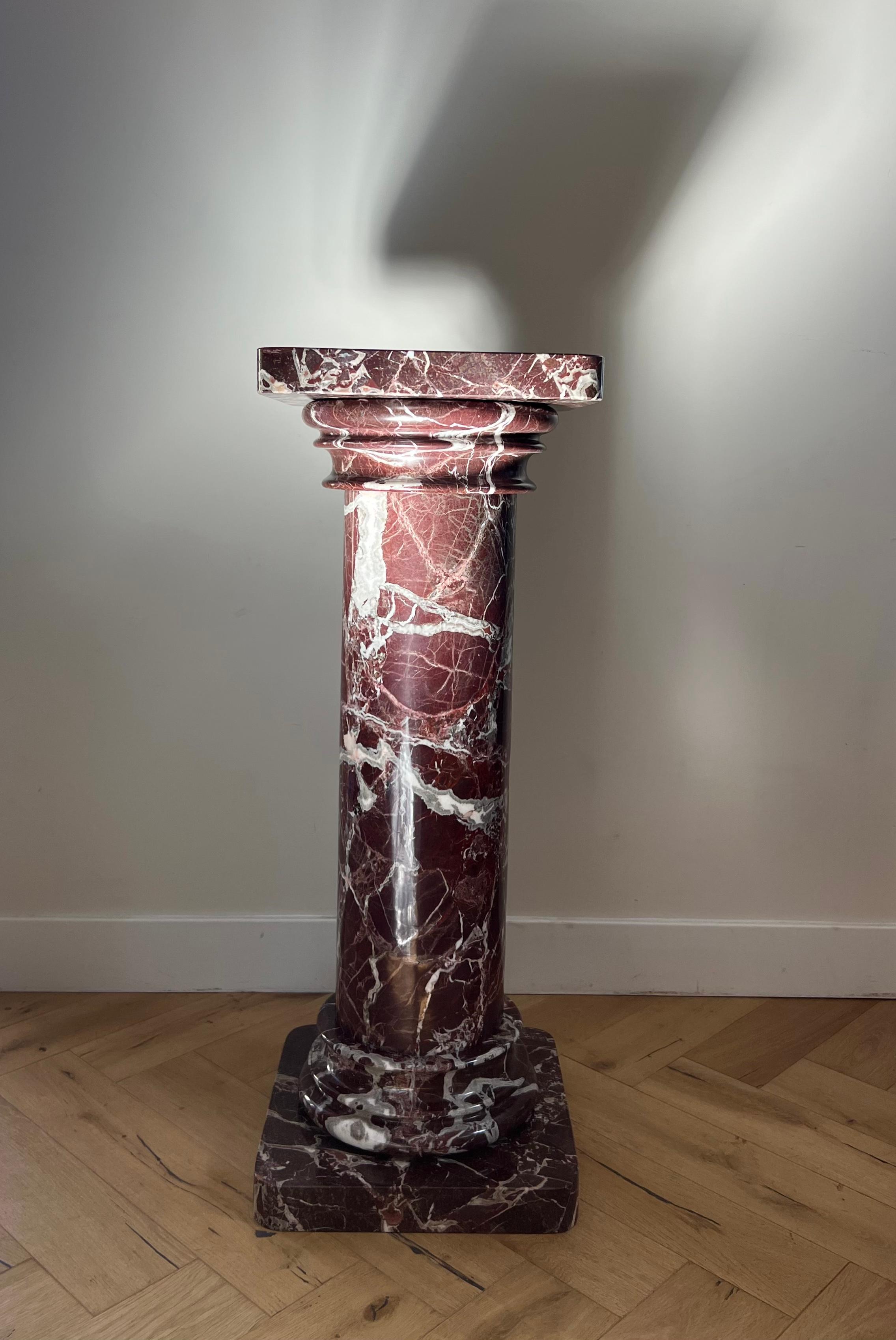 Monumental Vintage Italian Rosso Levanto Marble Pedestal, Early 20th Century In Good Condition In View Park, CA