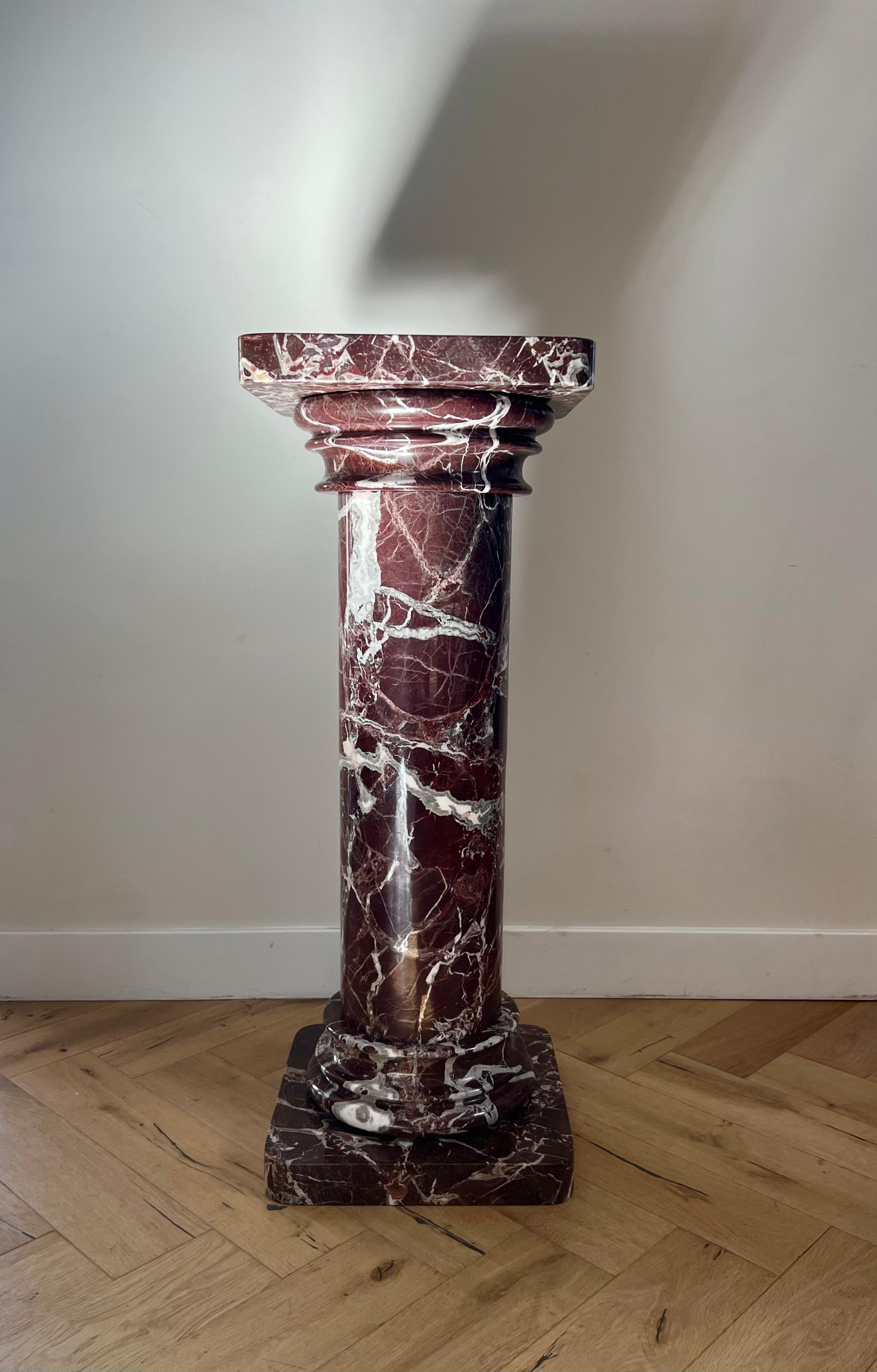 Monumental Vintage Italian Rosso Levanto Marble Pedestal, Early 20th Century 5