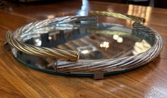 Bandeja redonda italiana vintage de latón y cromo años 70