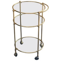 Vintage Italian Round Brass Bar Cart 1970s