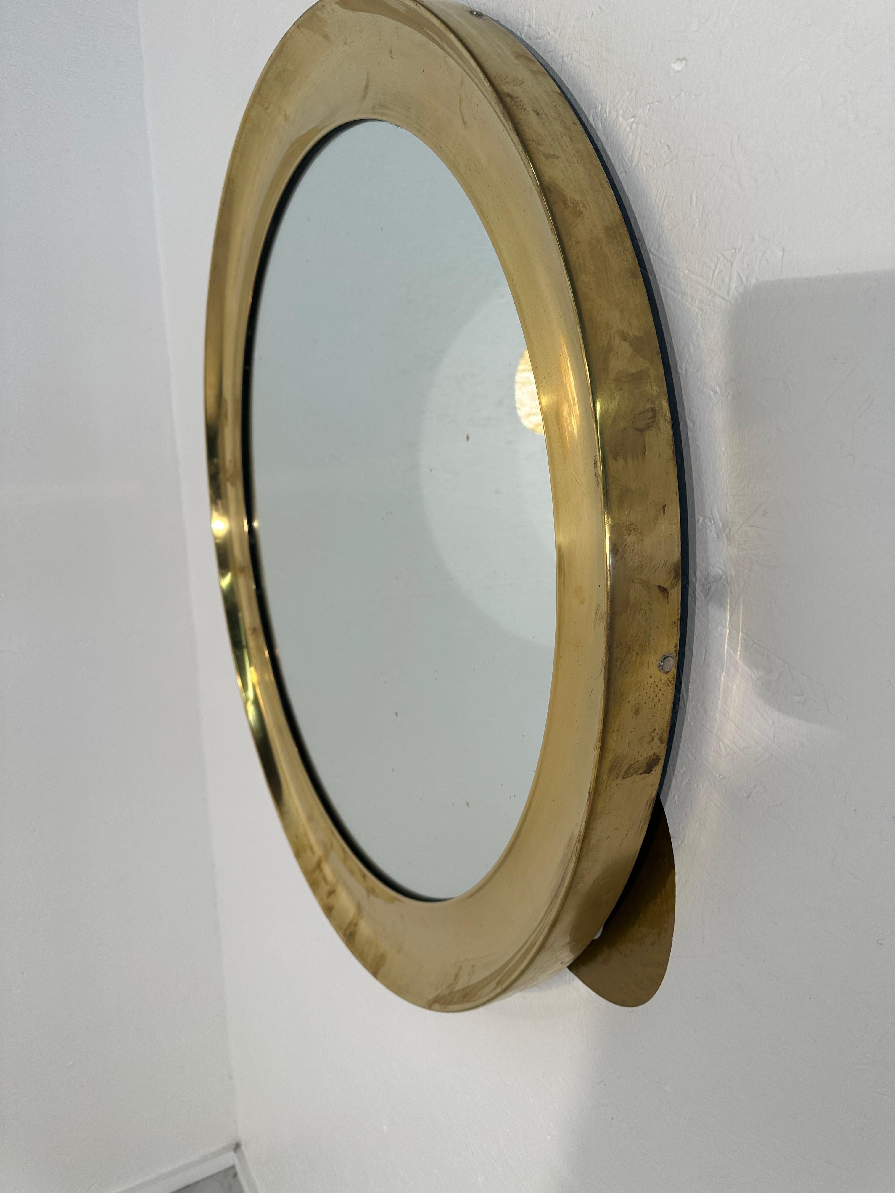 Mid-Century Modern Vintage Italian Round Brass Mirror 1980s For Sale