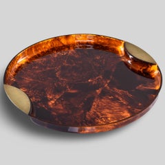 Vintage Italienisch Runde Faux Schildkröte Tablett mit Messing Trim