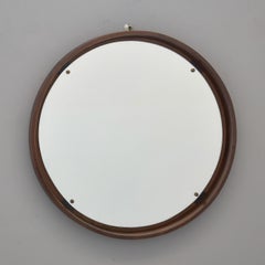 Vintage Italian Round Inset Mirror in Walnut Frame