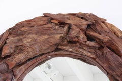Vintage Italian Round Mirror in Floating Wood, circa 1960