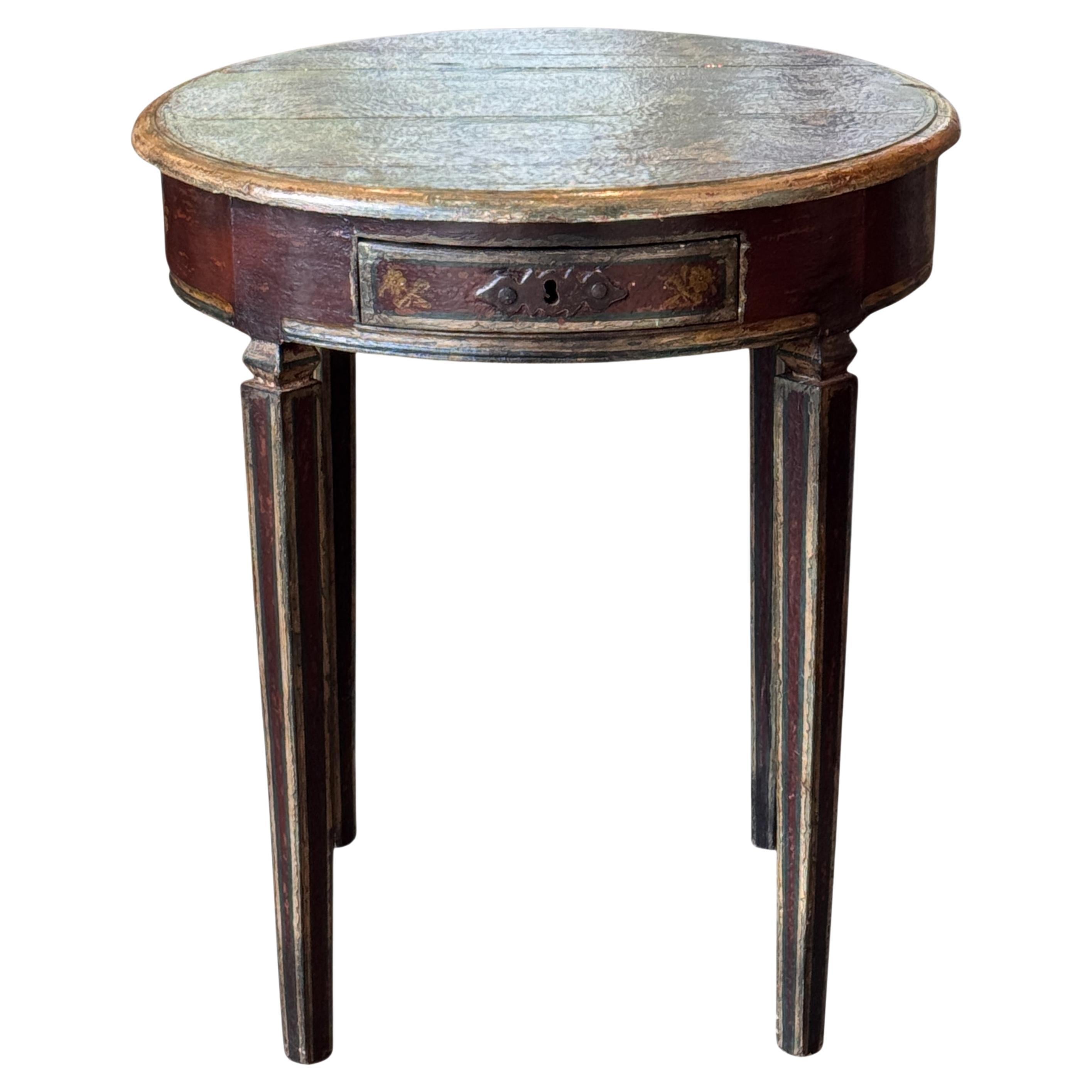 Vintage Italian Round Painted Table With Gilt Decoration