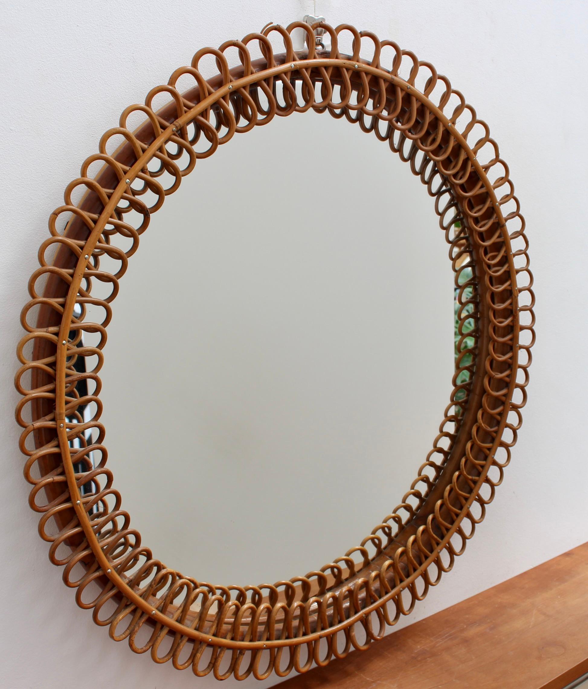 Vintage Italian Round Rattan Wall Mirror (circa 1960s) In Good Condition In London, GB