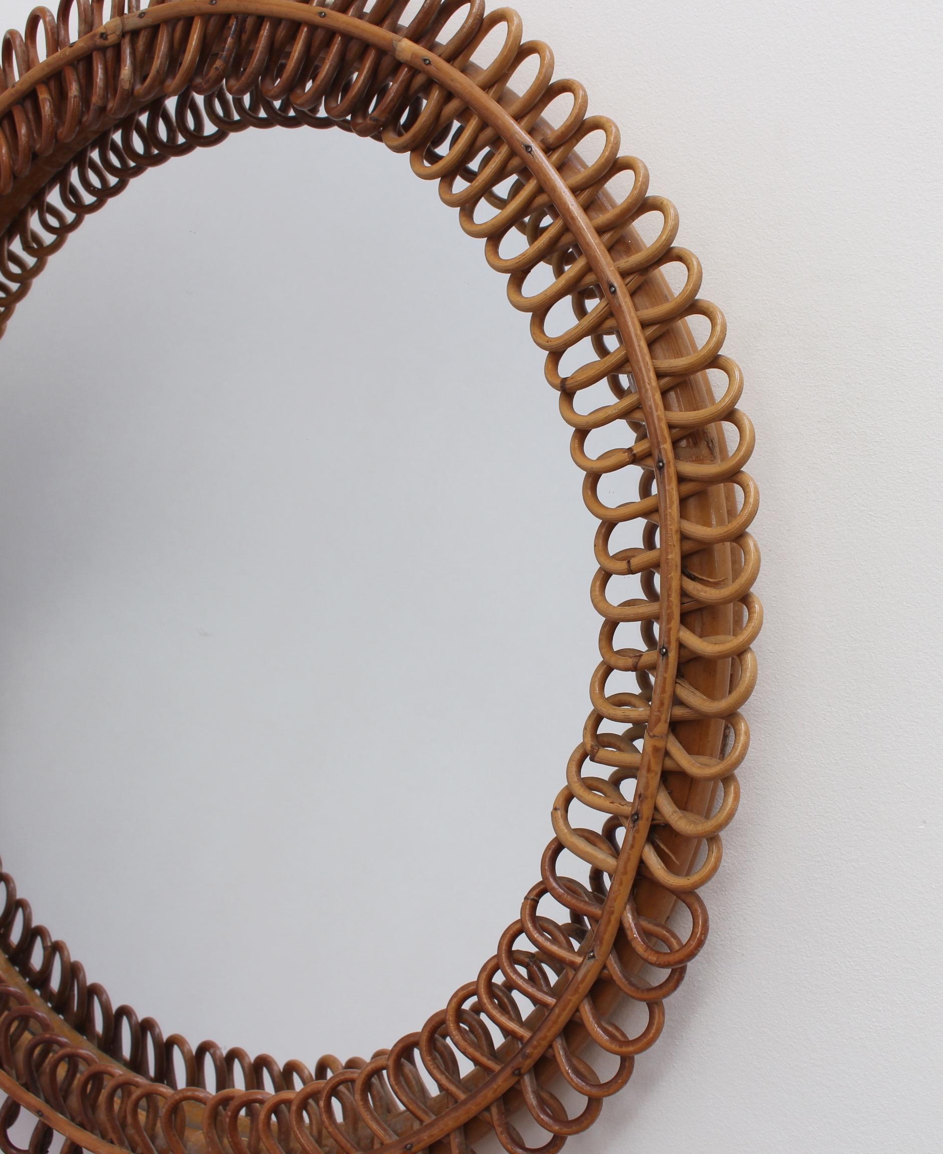Vintage Italian Round Rattan Wall Mirror, 'circa 1960s' 1