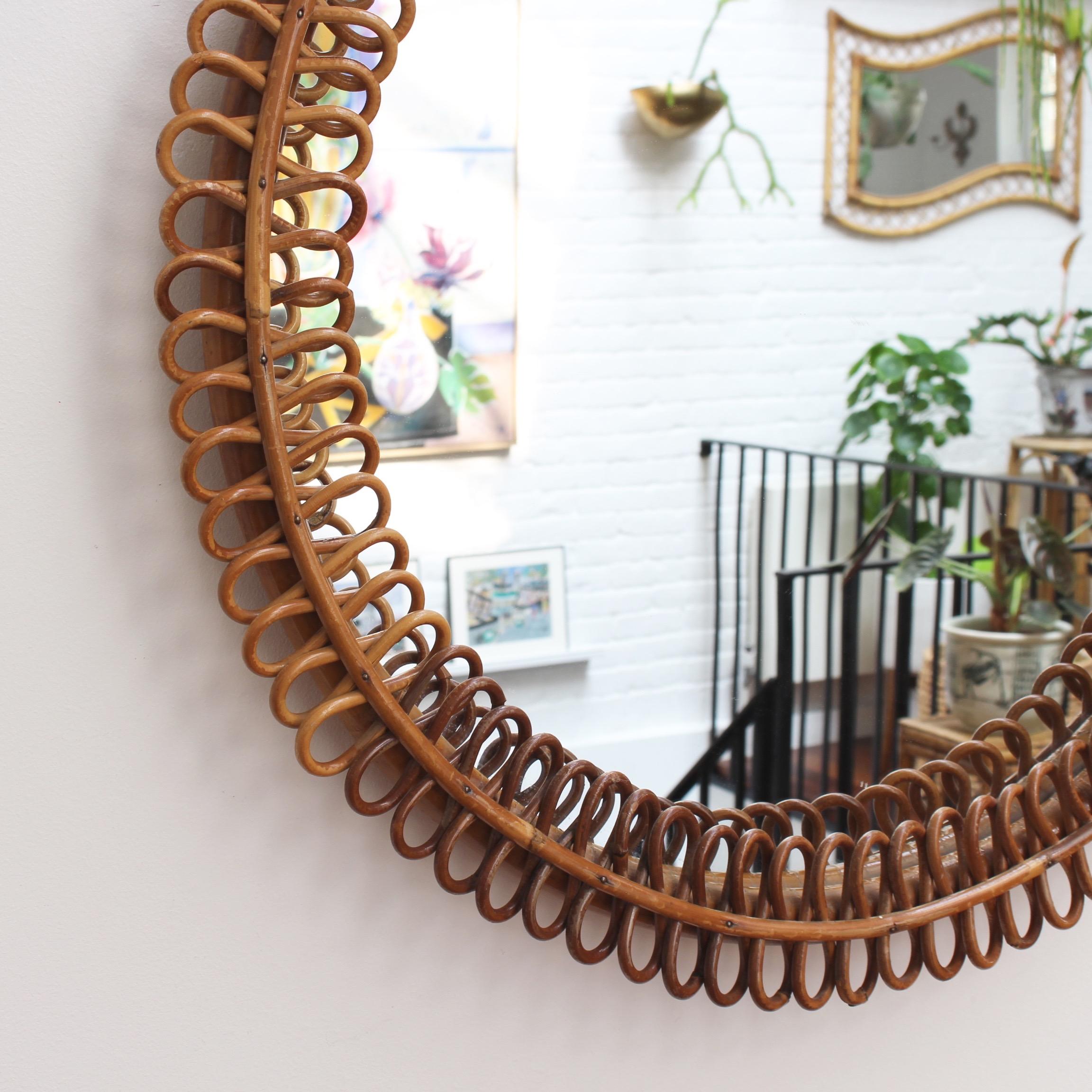 Vintage Italian Round Rattan Wall Mirror, 'circa 1960s' 3