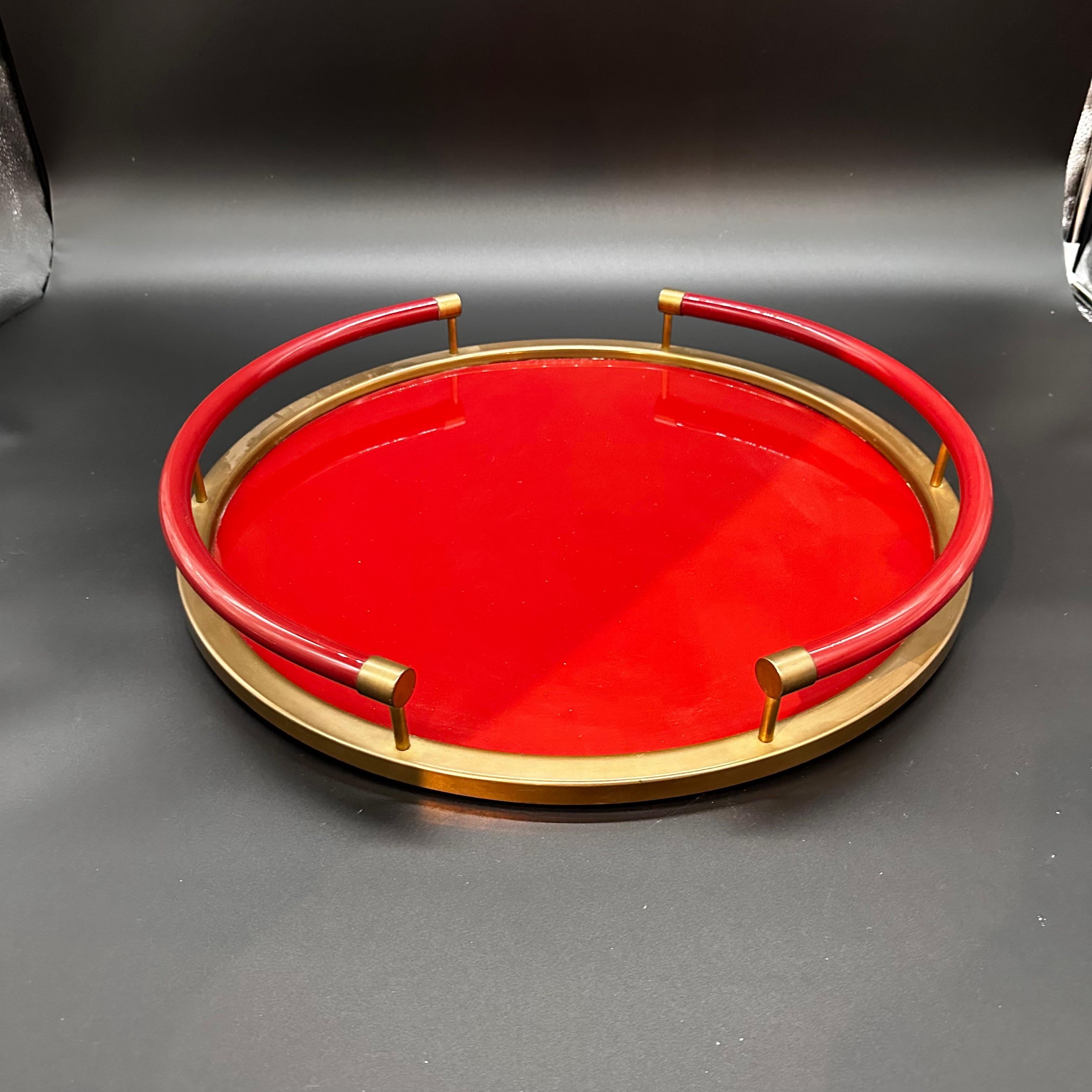 Mid-Century Modern Vintage Italian Round Red Tray 1980s For Sale