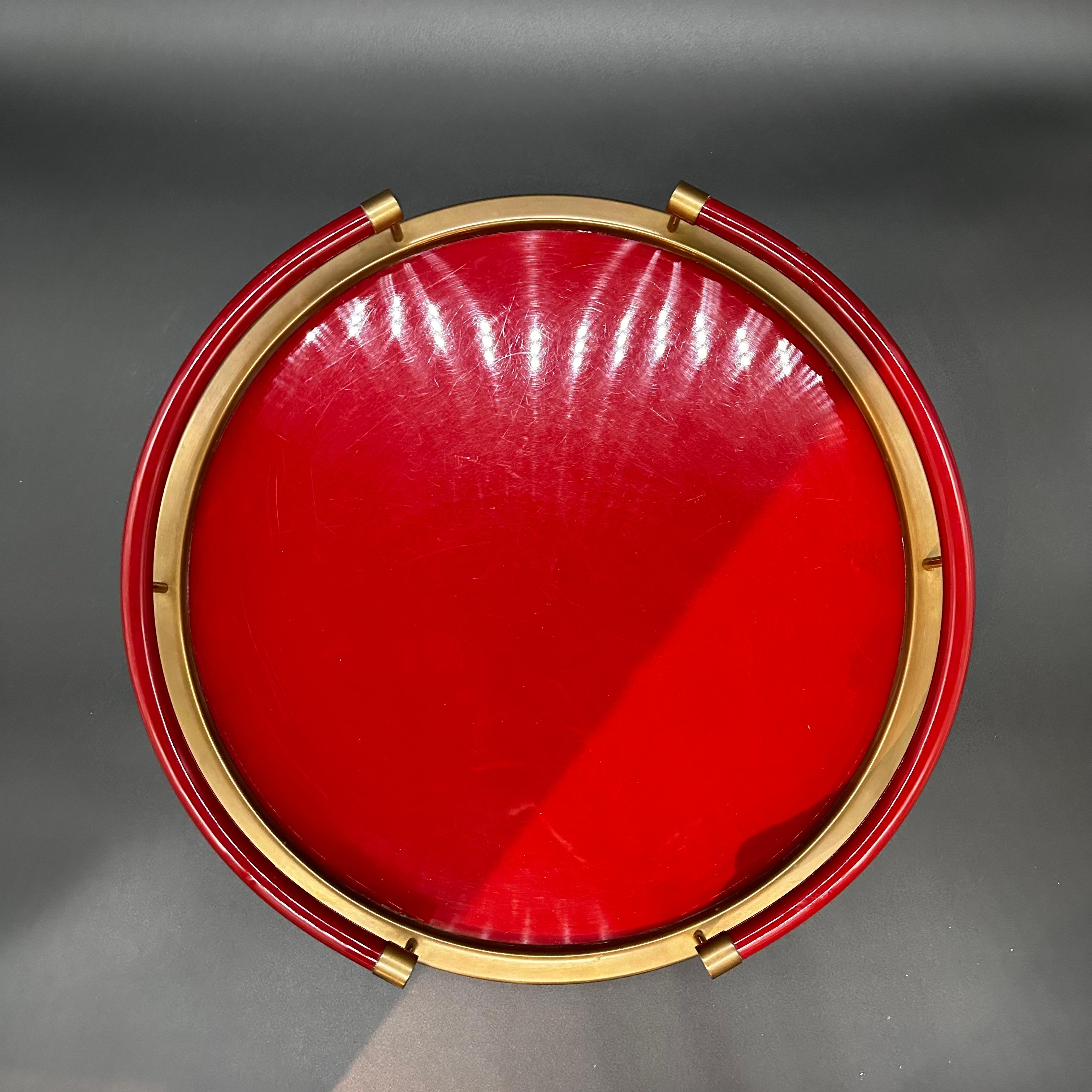 Vintage Italian Round Red Tray 1980s In Good Condition For Sale In Los Angeles, CA