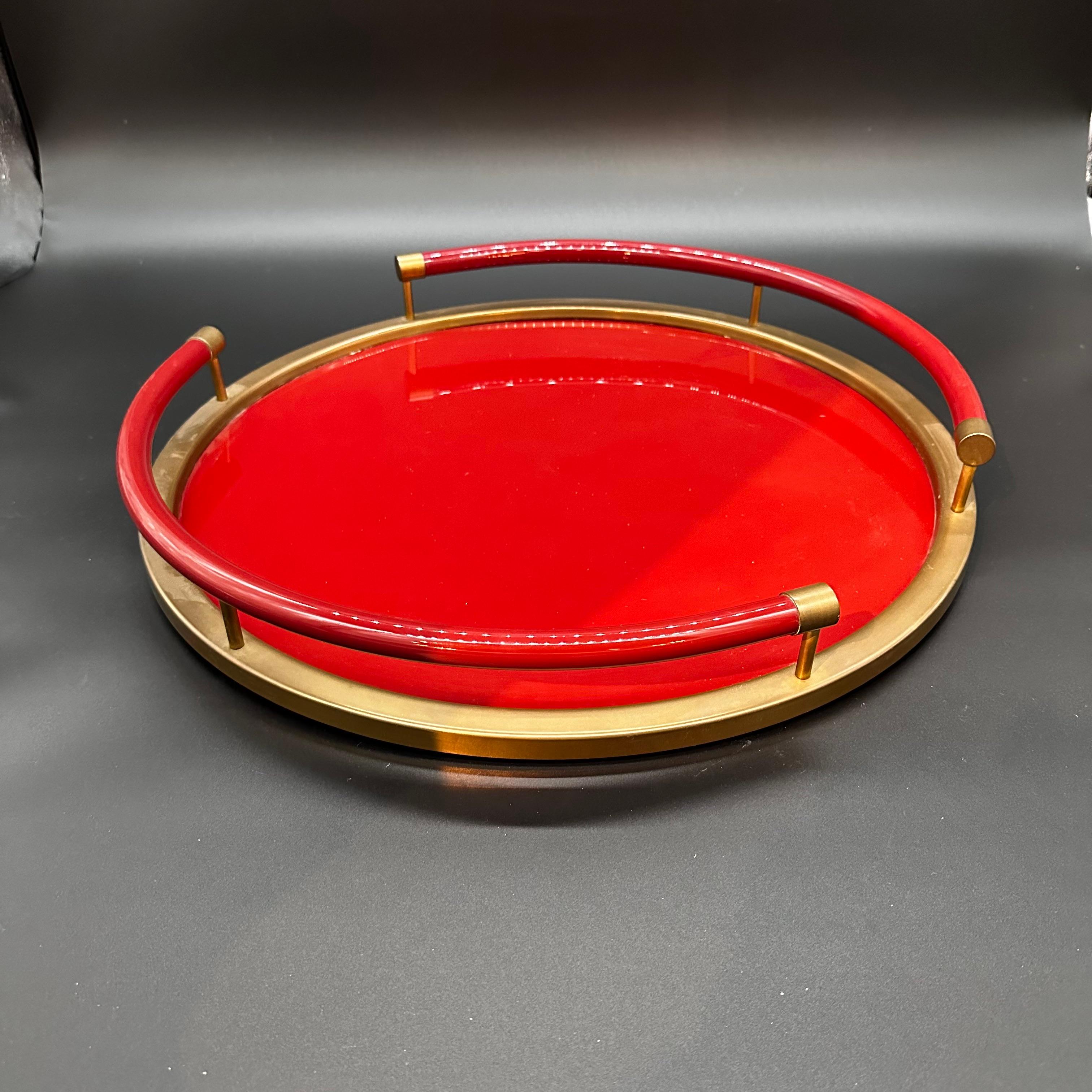 Vintage Italian Round Red Tray 1980s For Sale 1