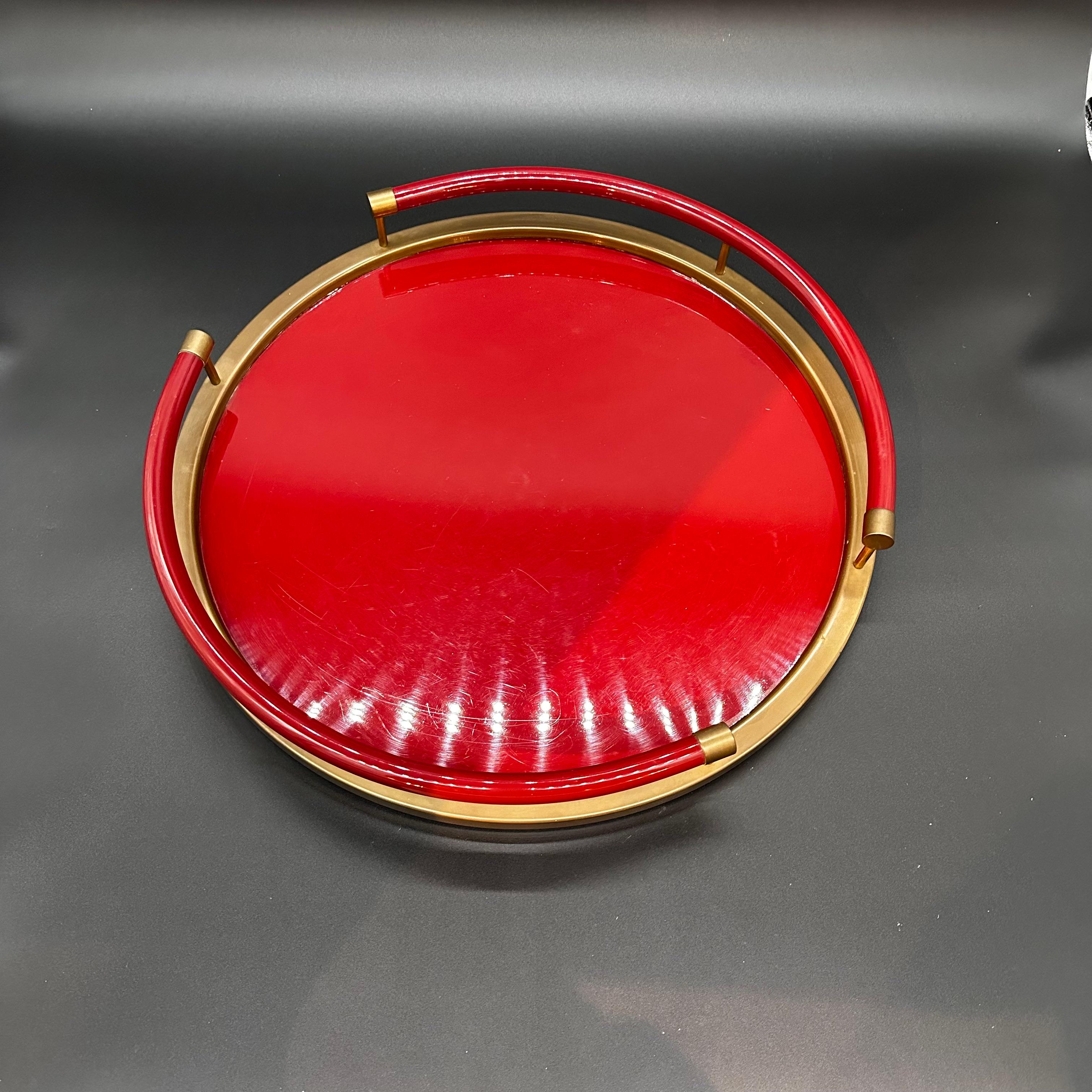 Vintage Italian Round Red Tray 1980s For Sale 2