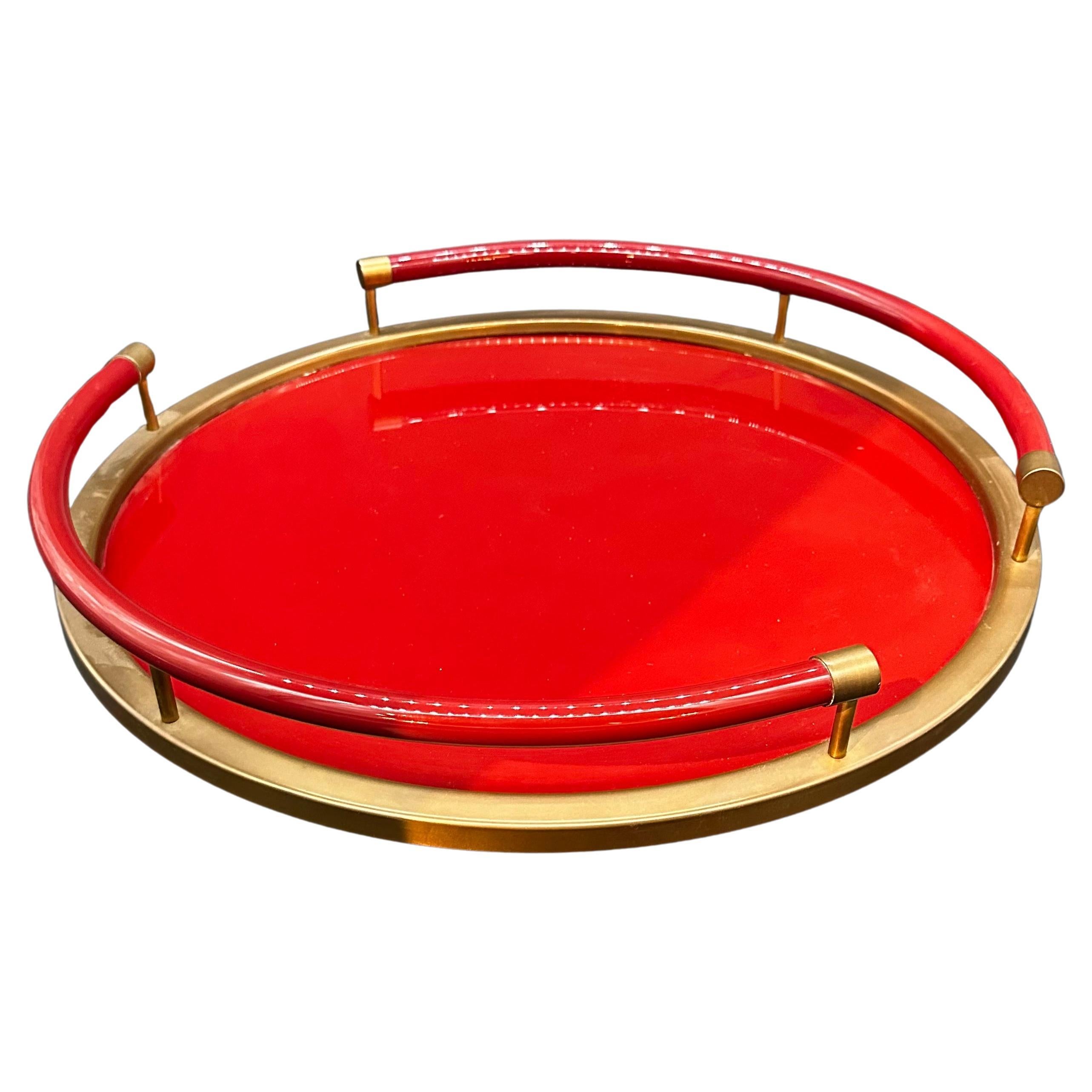 Vintage Italian Round Red Tray 1980s For Sale