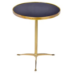 Vintage Italian Round Side Table with Black Glass Top and Brass Frame