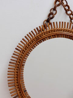 Vintage Italian Round Wall Mirror with Hanging Chain (circa 1960s)