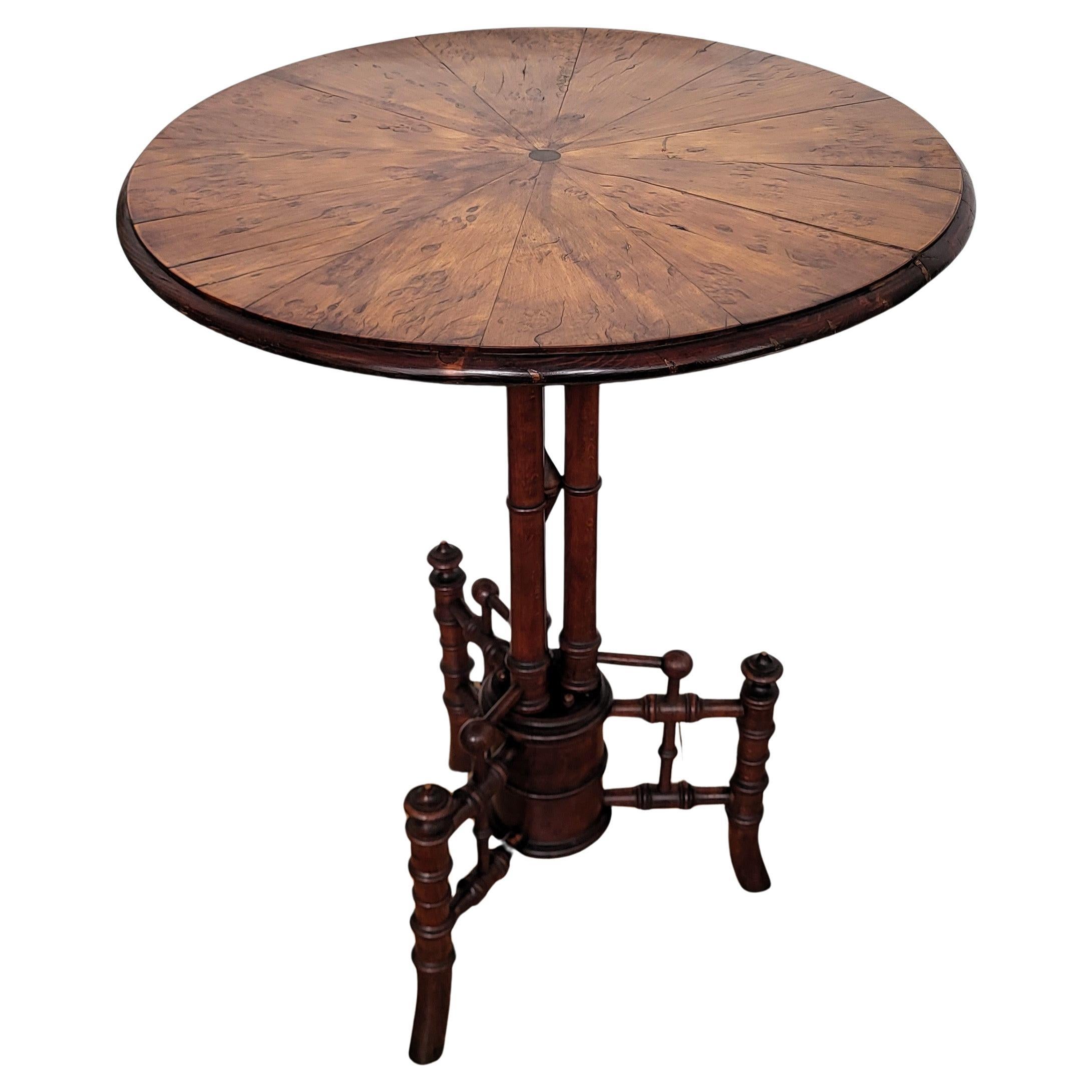 Vintage Italian Round Walnut Burl Burr Side Table and Tripod Carved Legs For Sale