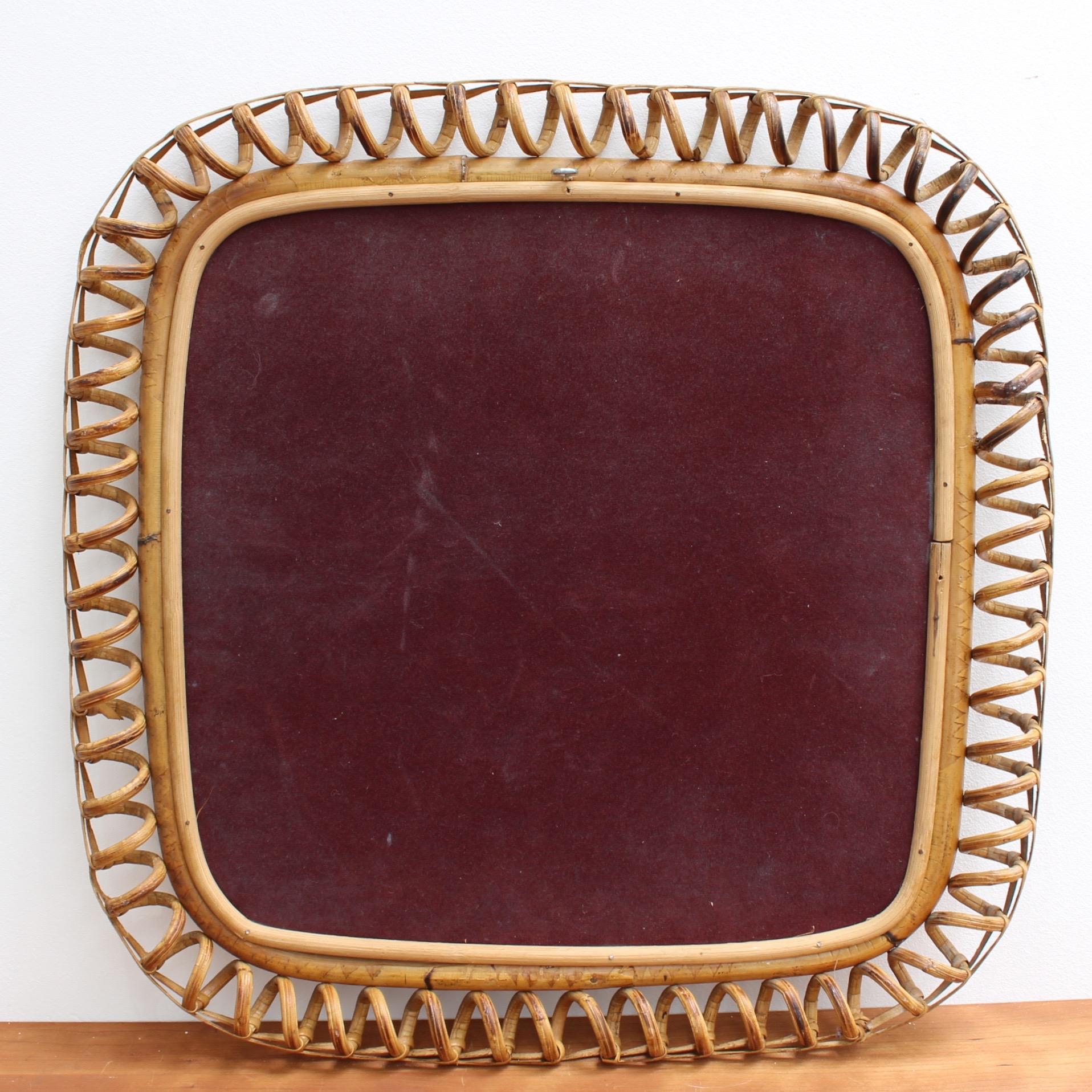 Vintage Italian Rounded Square Rattan Mirror, circa 1960s 7