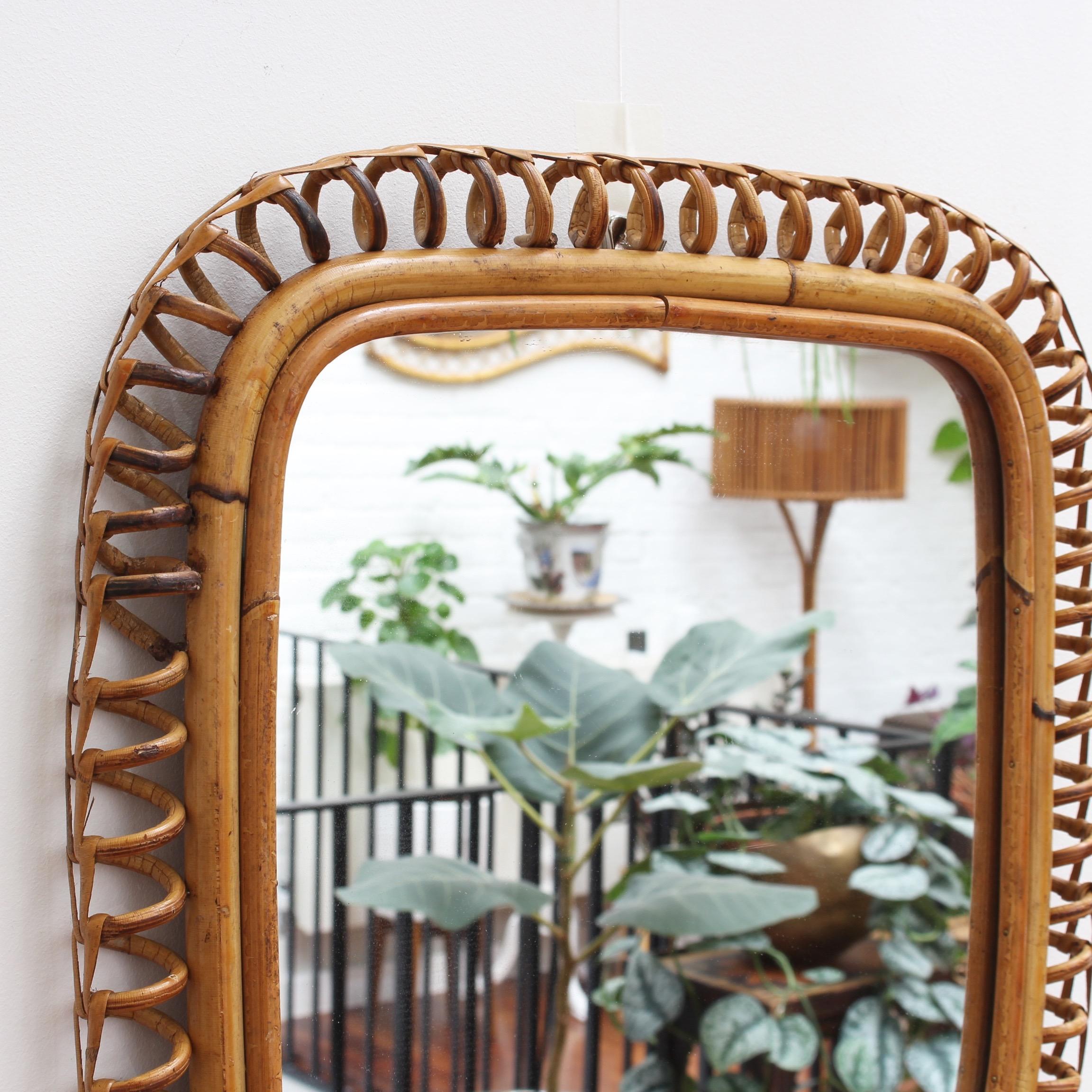 Vintage Italian Rounded Square Rattan Mirror, circa 1960s 2