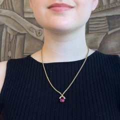 Vintage Italian Rubellite Tourmaline Diamond 14 Karat Gold Necklace