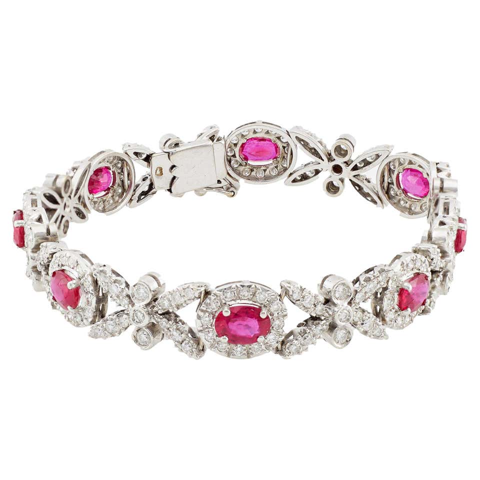 18k White Gold Diamond Ruby Bracelet For Sale at 1stDibs