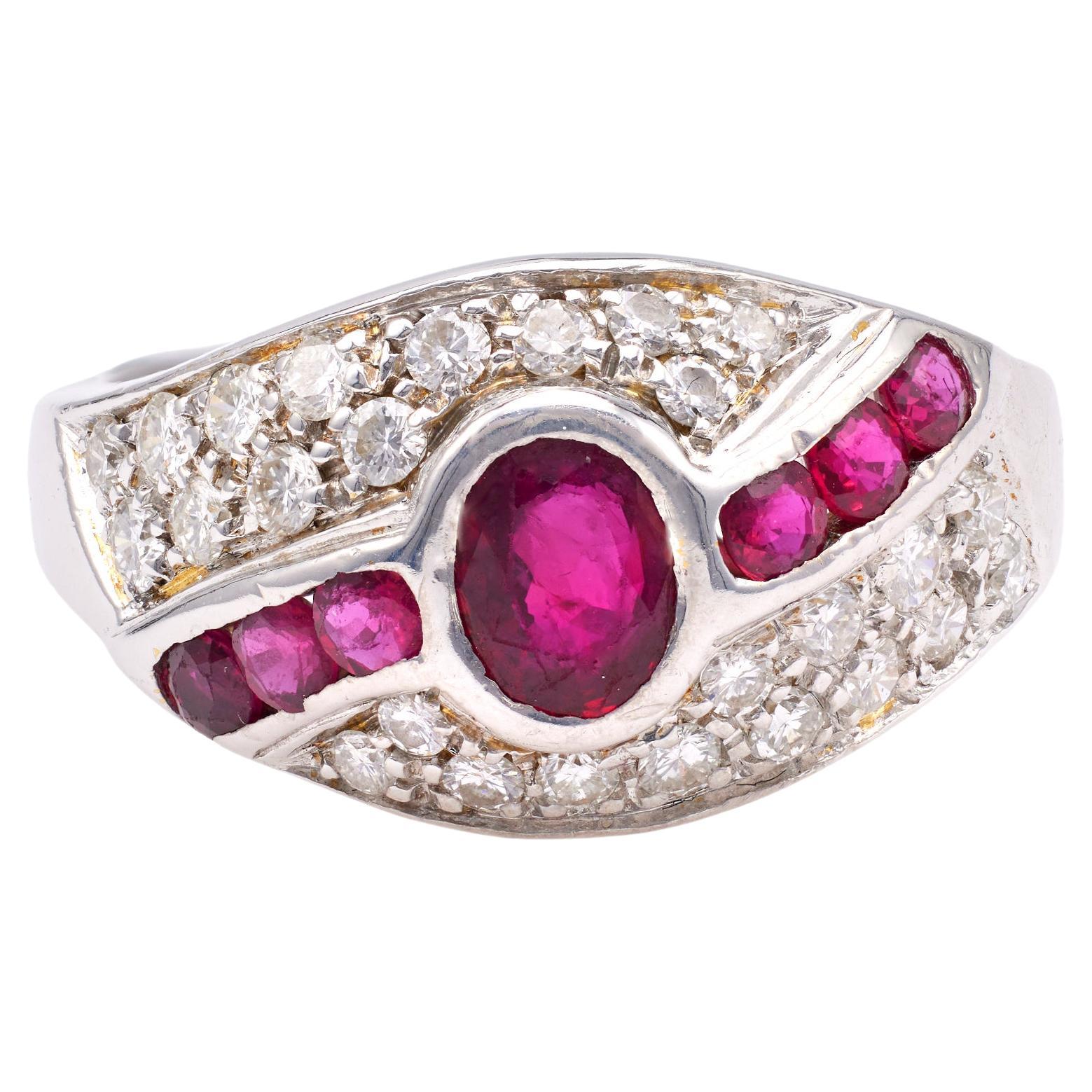 Vintage Italian Ruby and Diamond 18k White Gold Ring For Sale