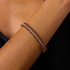 Pulsera italiana vintage de oro amarillo de 14k con rubíes y diamantes