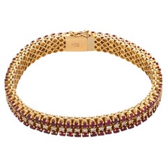 Vintage Italian ruby diamond 14k yellow gold line bracelet