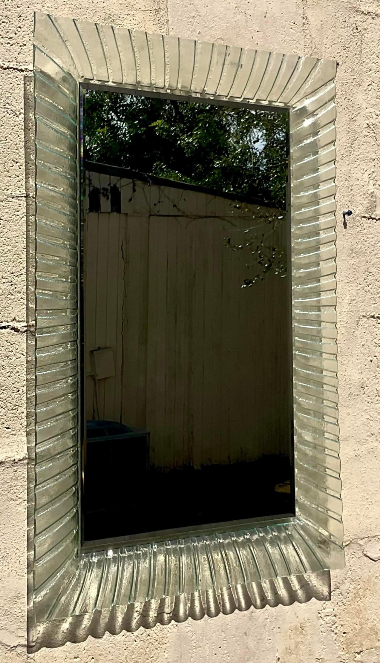 Vintage Italian Ruffle Glass Mirror After Murano In Good Condition In West Palm Beach, FL