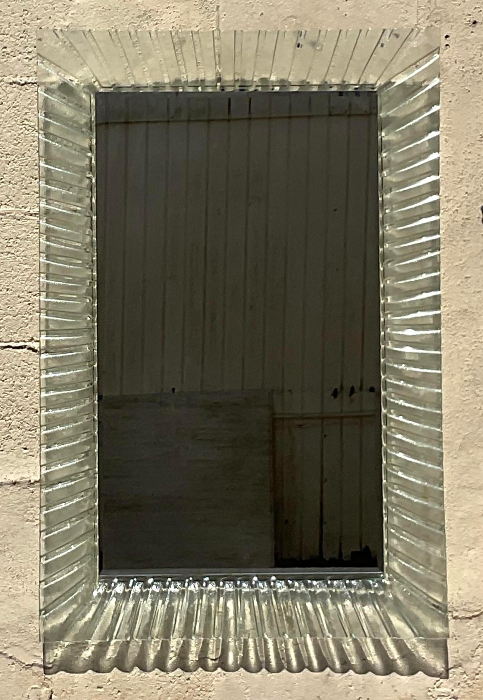 20th Century Vintage Italian Ruffle Glass Mirror After Murano