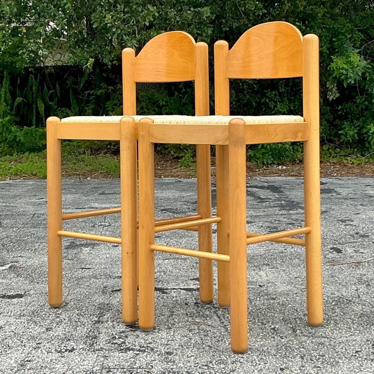 20th Century Vintage Italian Rush Seat Padova Barstools - Set of 2