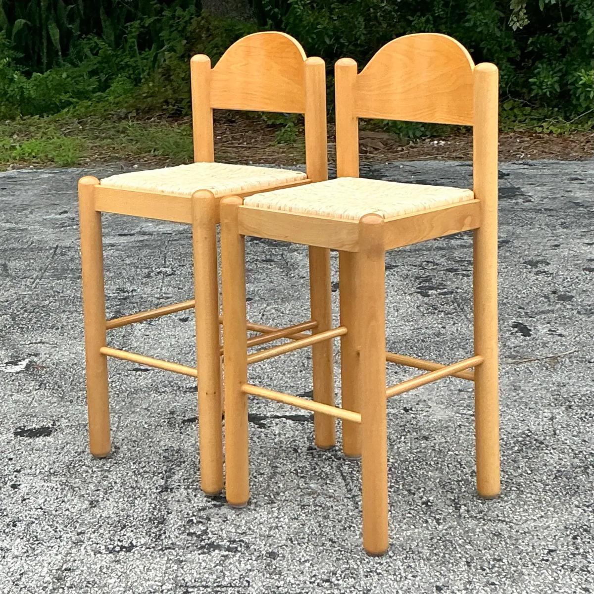 Vintage Italian Rush Seat Padova Barstools - Set of 2 1
