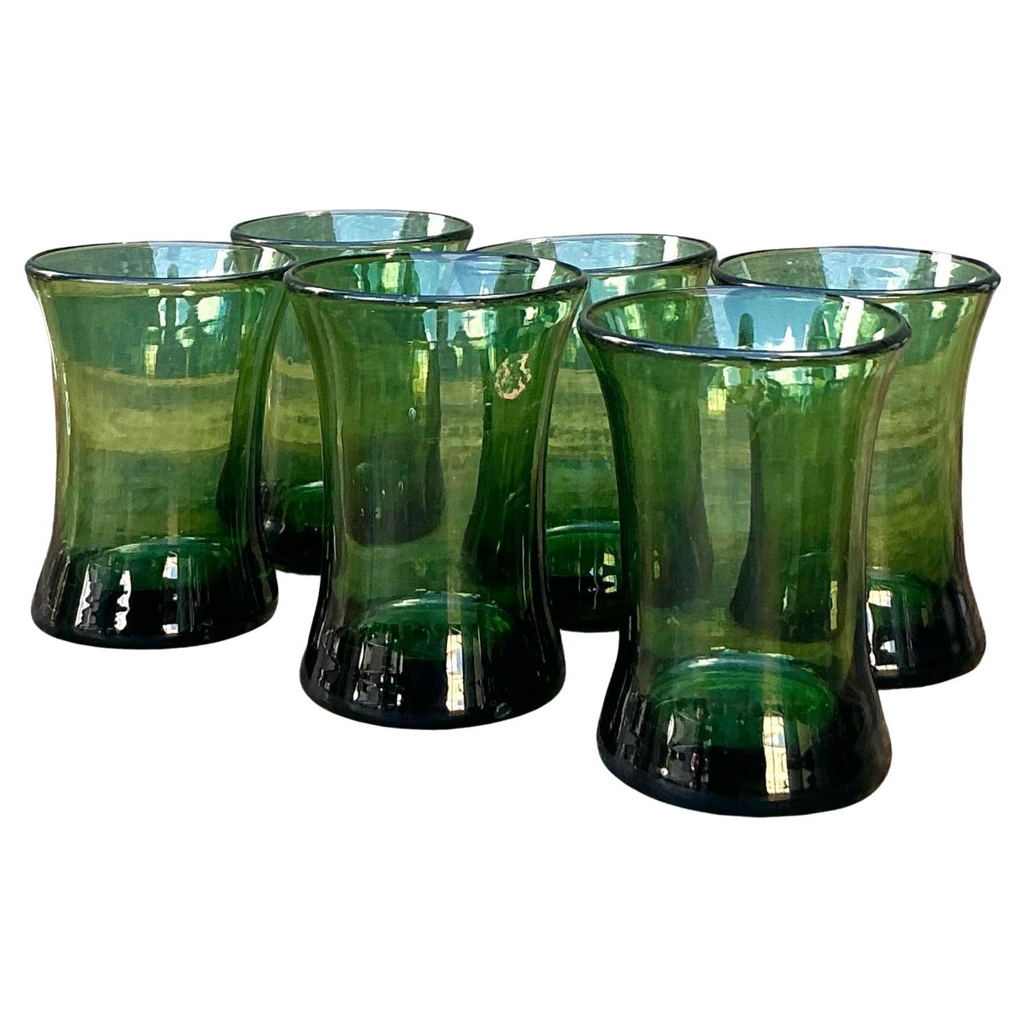 Vintage Italian Rustic Glass Shot Glasses - Set of 6