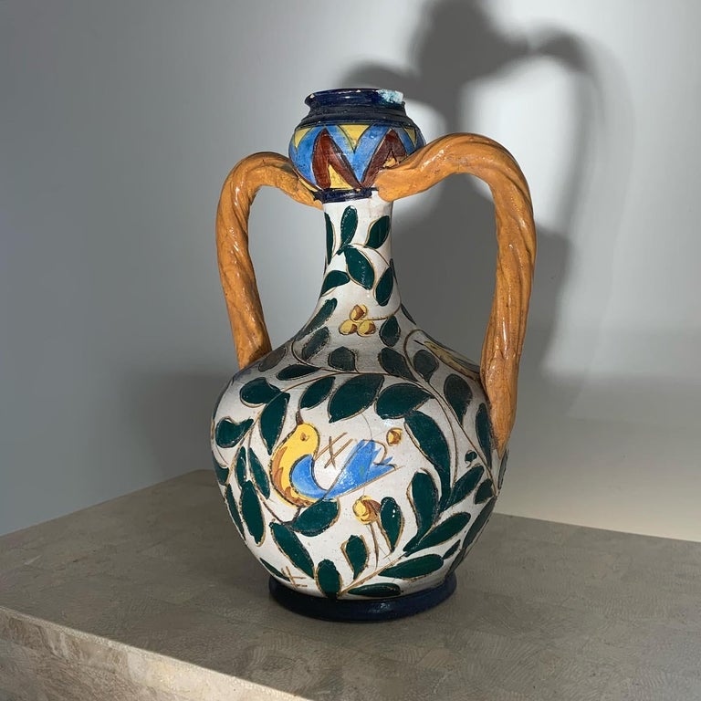 Vintage Italian Rustic Hand-Painted Ceramic Vessel For Sale at 1stDibs