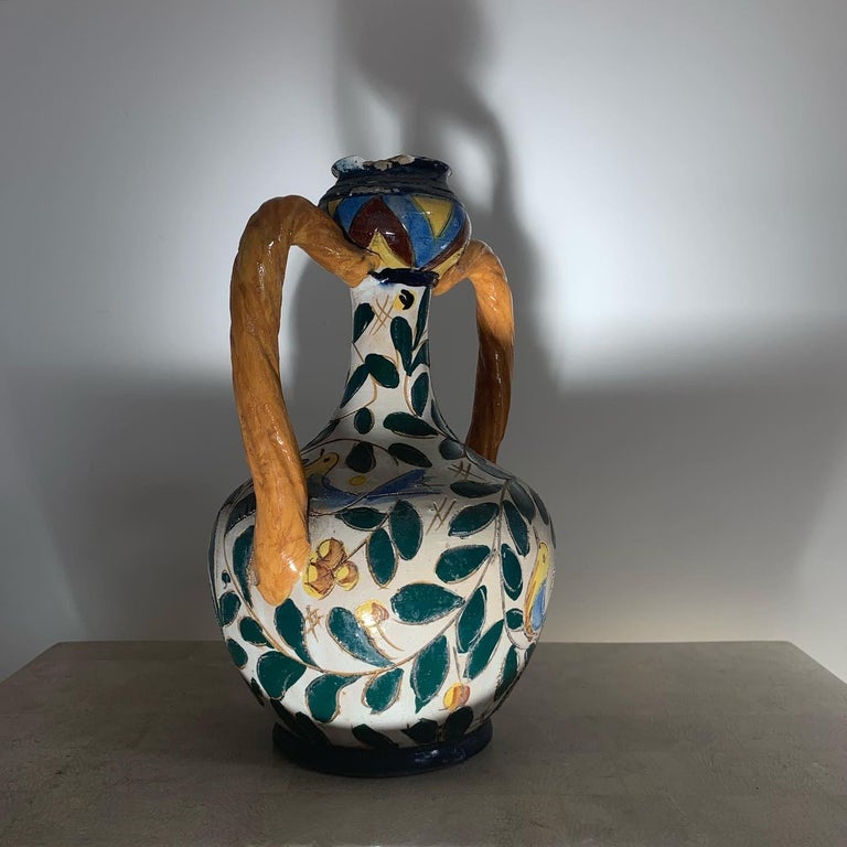 Vintage Italian Rustic Hand-Painted Ceramic Vessel For Sale at 1stDibs