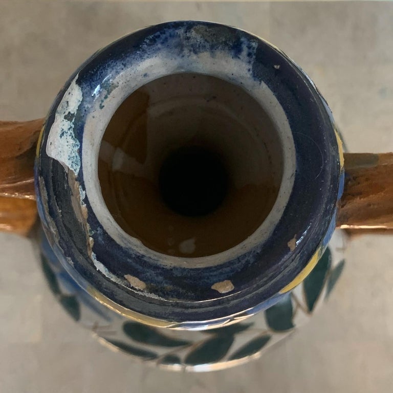 Vintage Italian Rustic Hand-Painted Ceramic Vessel For Sale at 1stDibs