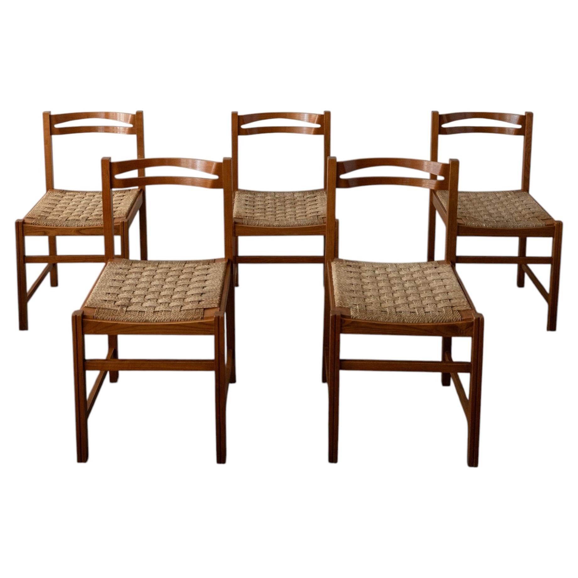 Vintage Italian Rustic Modern Dining Chairs by Snaidero, 1970s, Set of 5