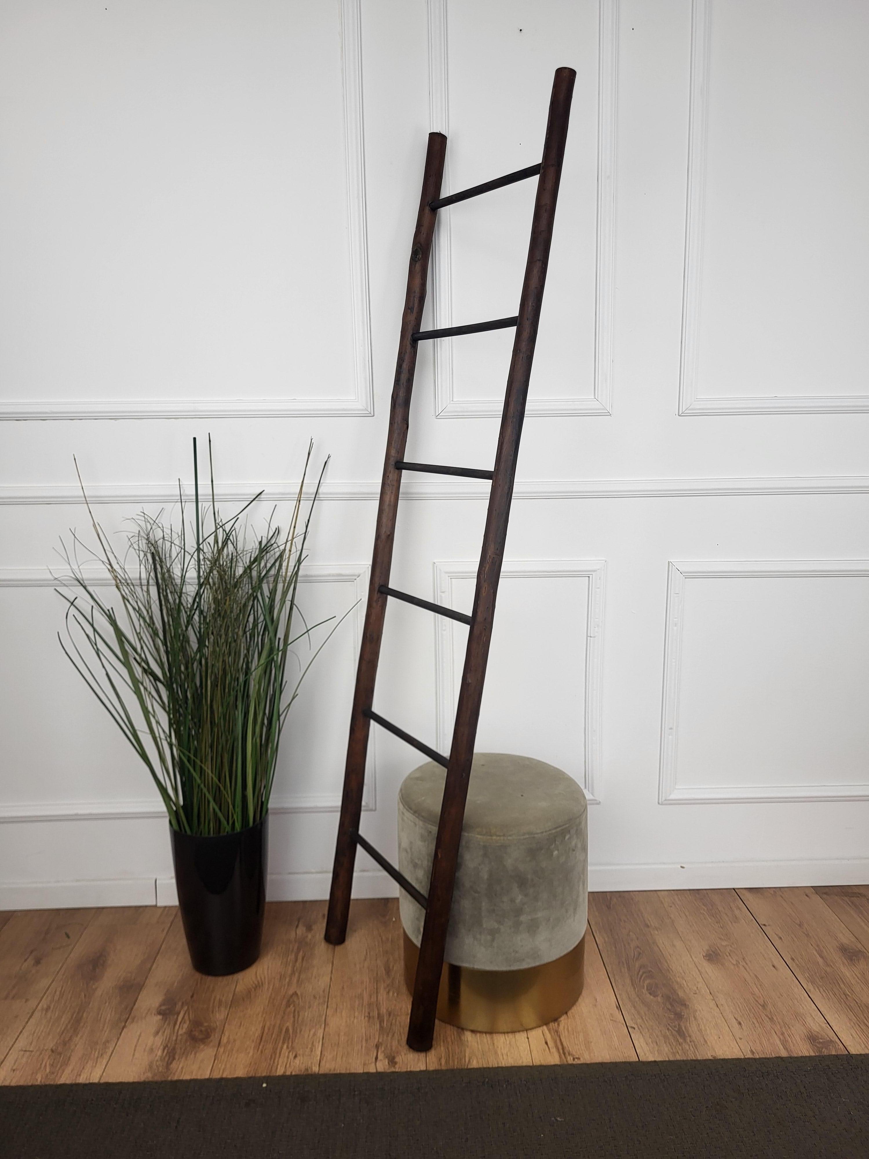 20th Century Vintage Italian Rustic Wooden Ladder Stair Step For Sale