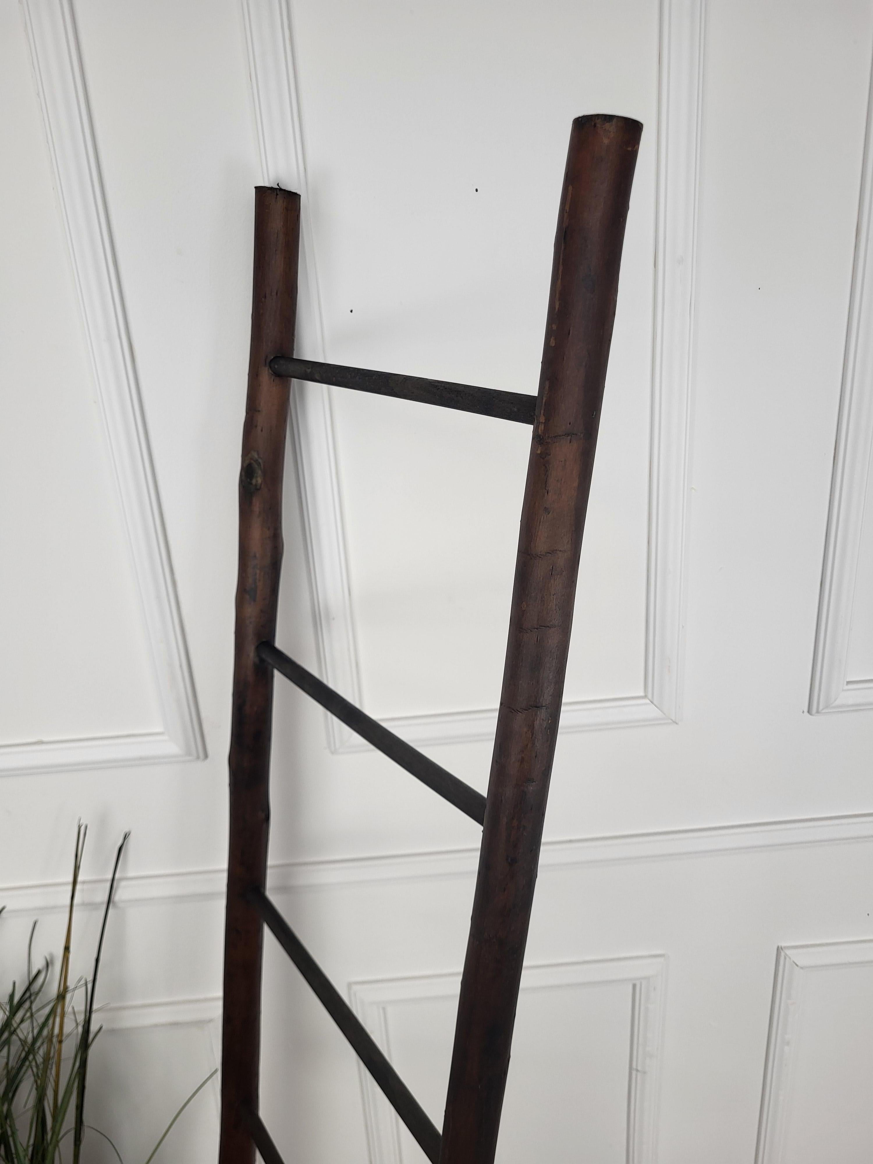 Vintage Italian Rustic Wooden Ladder Stair Step For Sale 1