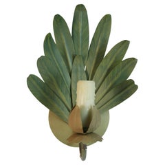 Vintage Italian Sage Green Single Light Tole Foliate Sconce (2 available)