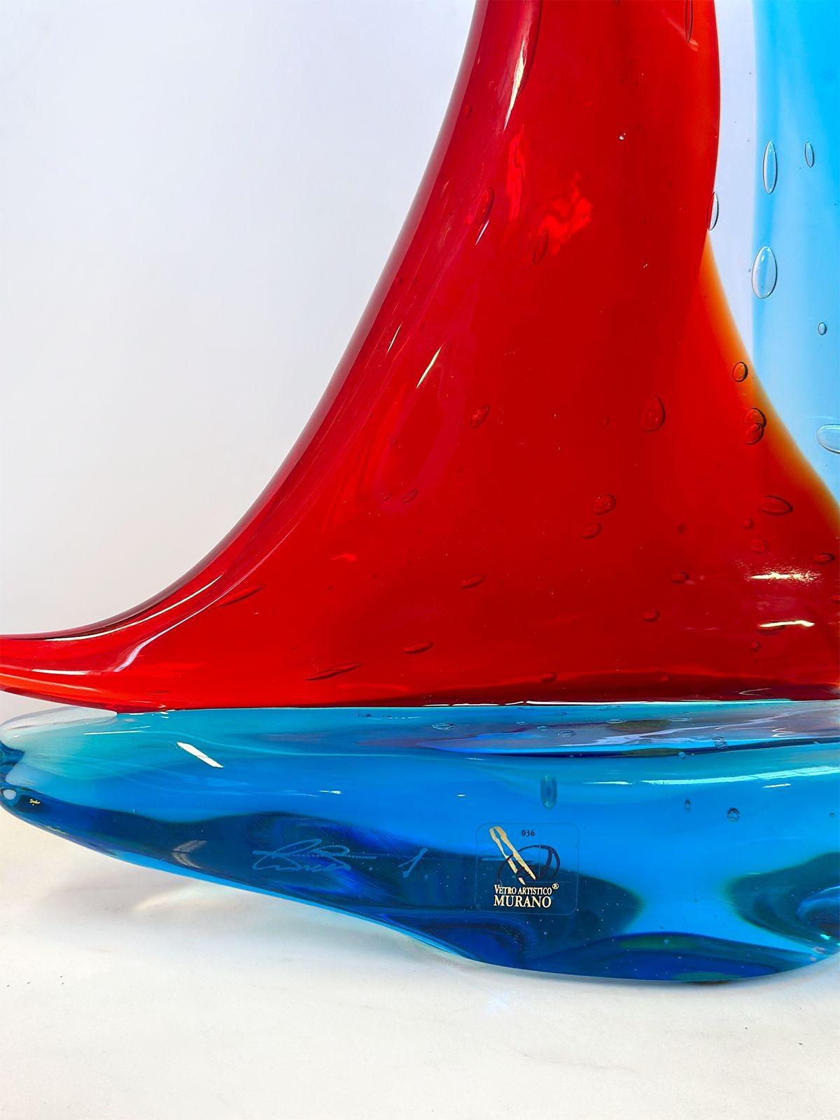 Murano Glass Vintage Italian Sailboat Sculpture by Sergio Costantini For Sale