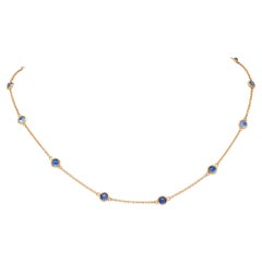 Vintage Italian Sapphire 18k Yellow Gold by the Yard Chain Necklace
