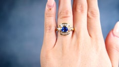 Vintage Italian Sapphire Diamond 18k Yellow Gold Ring