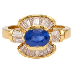 Retro Italian Sapphire Diamond 18k Yellow Gold Ring