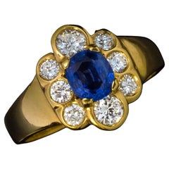 Vintage Italian Sapphire Diamond Engagement Ring
