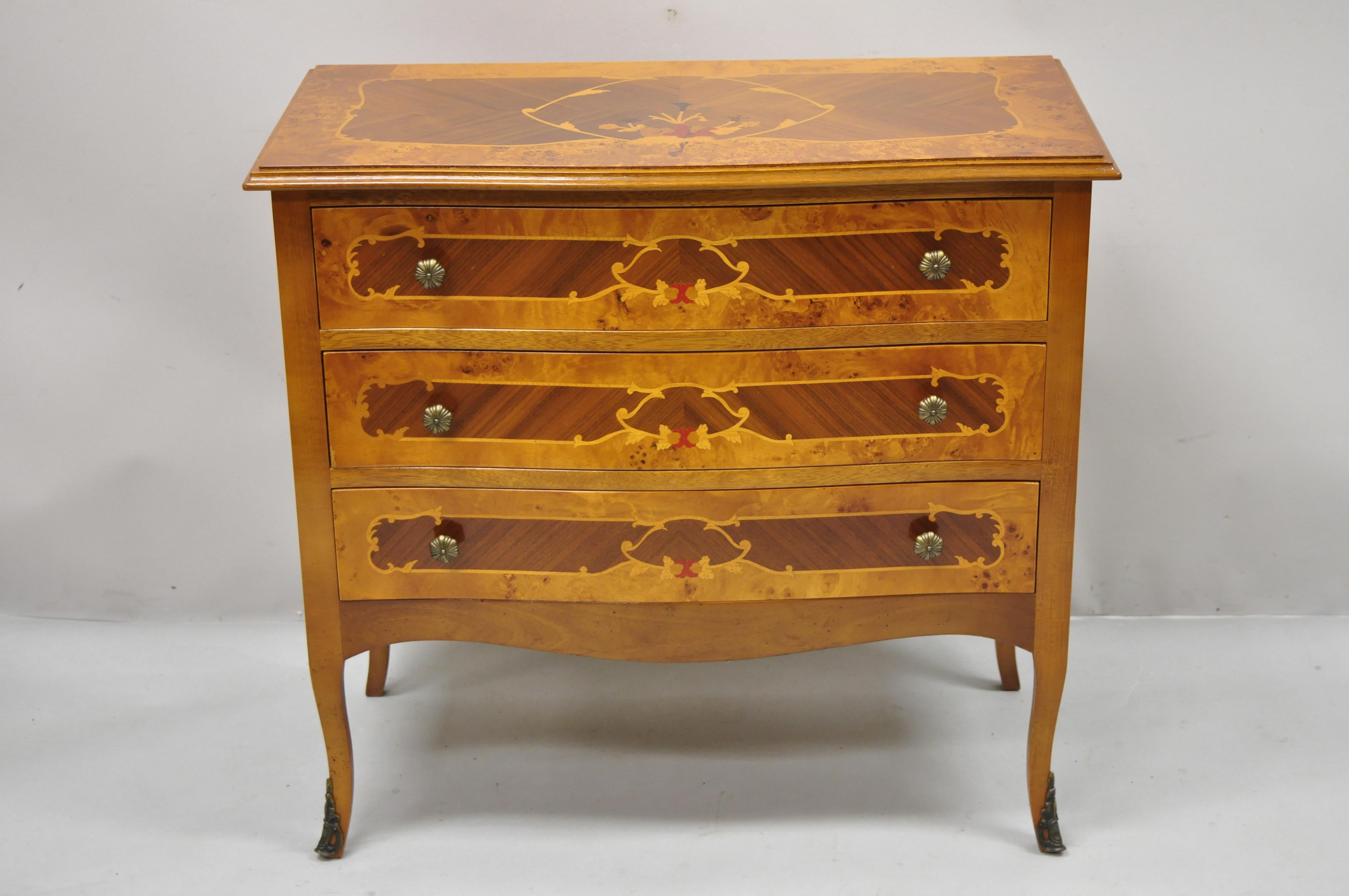 Vintage Italian Satinwood Inlay 3 Drawer Chest Commode Side Cabinet 7