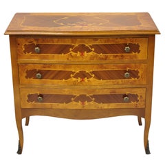 Vintage Italian Satinwood Inlay 3 Drawer Chest Commode Side Cabinet