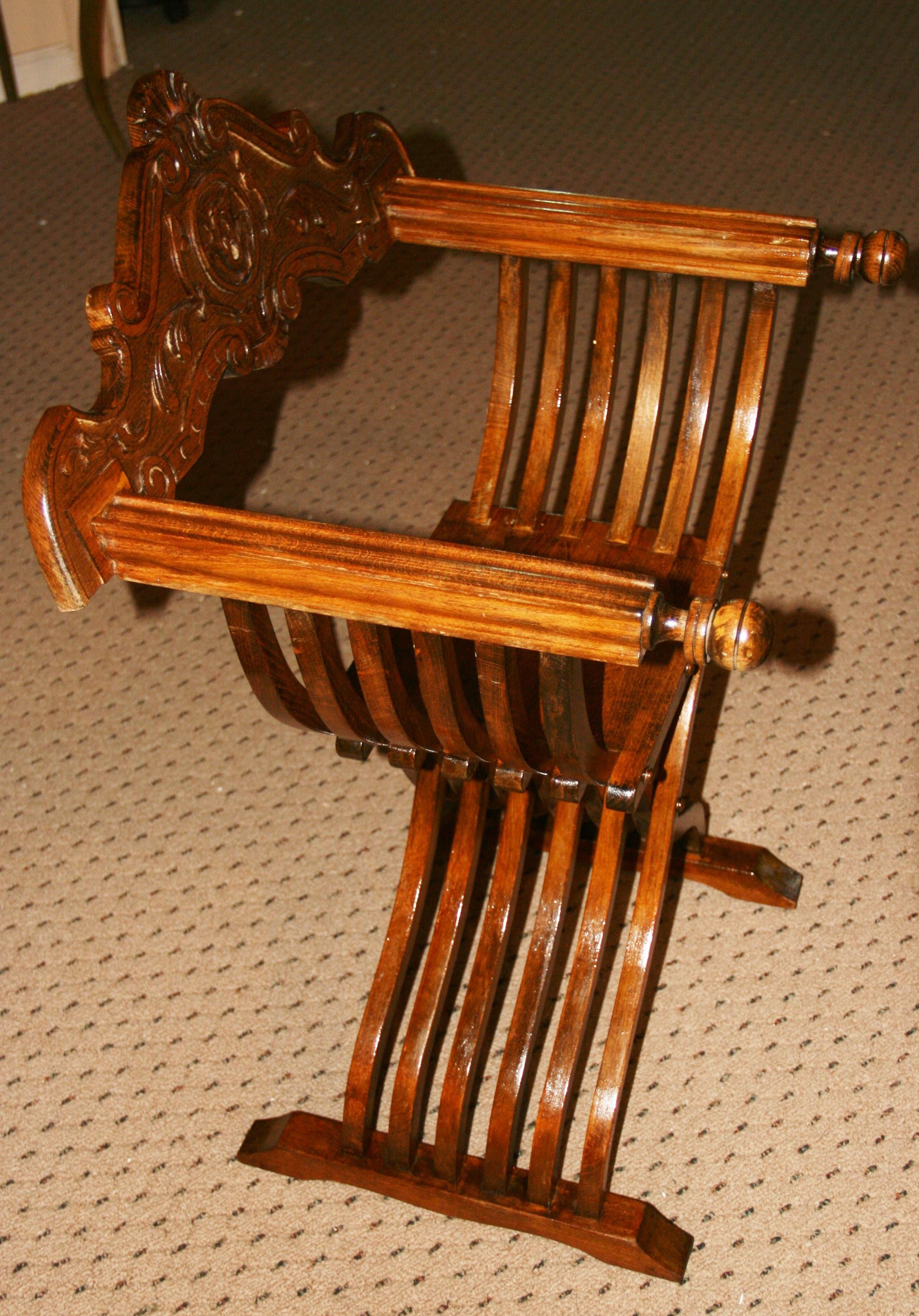 Mid-20th Century Vintage Italian Savonarola Style Throne Chair For Sale