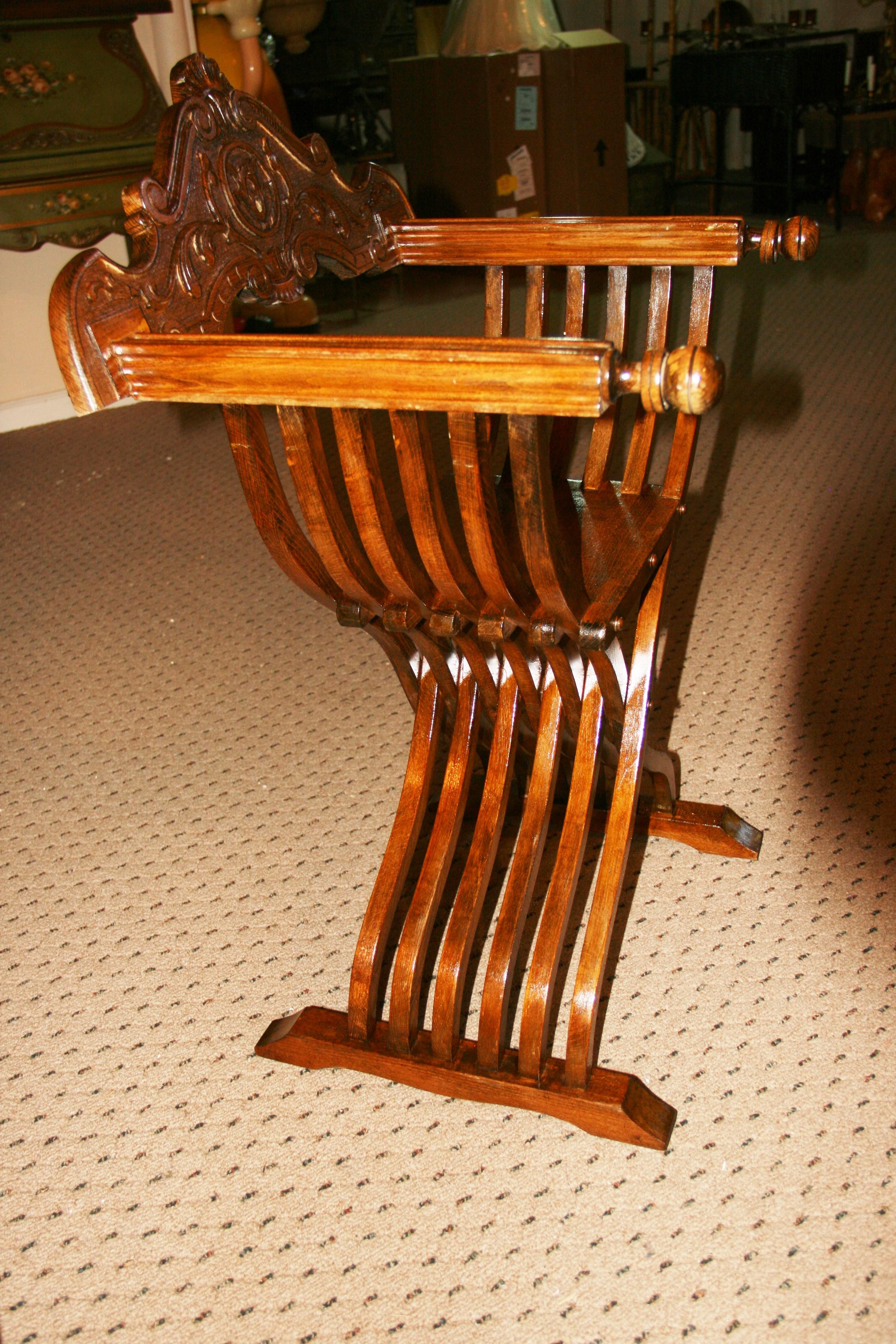 Vintage Italian Savonarola Style Throne Chair For Sale 1