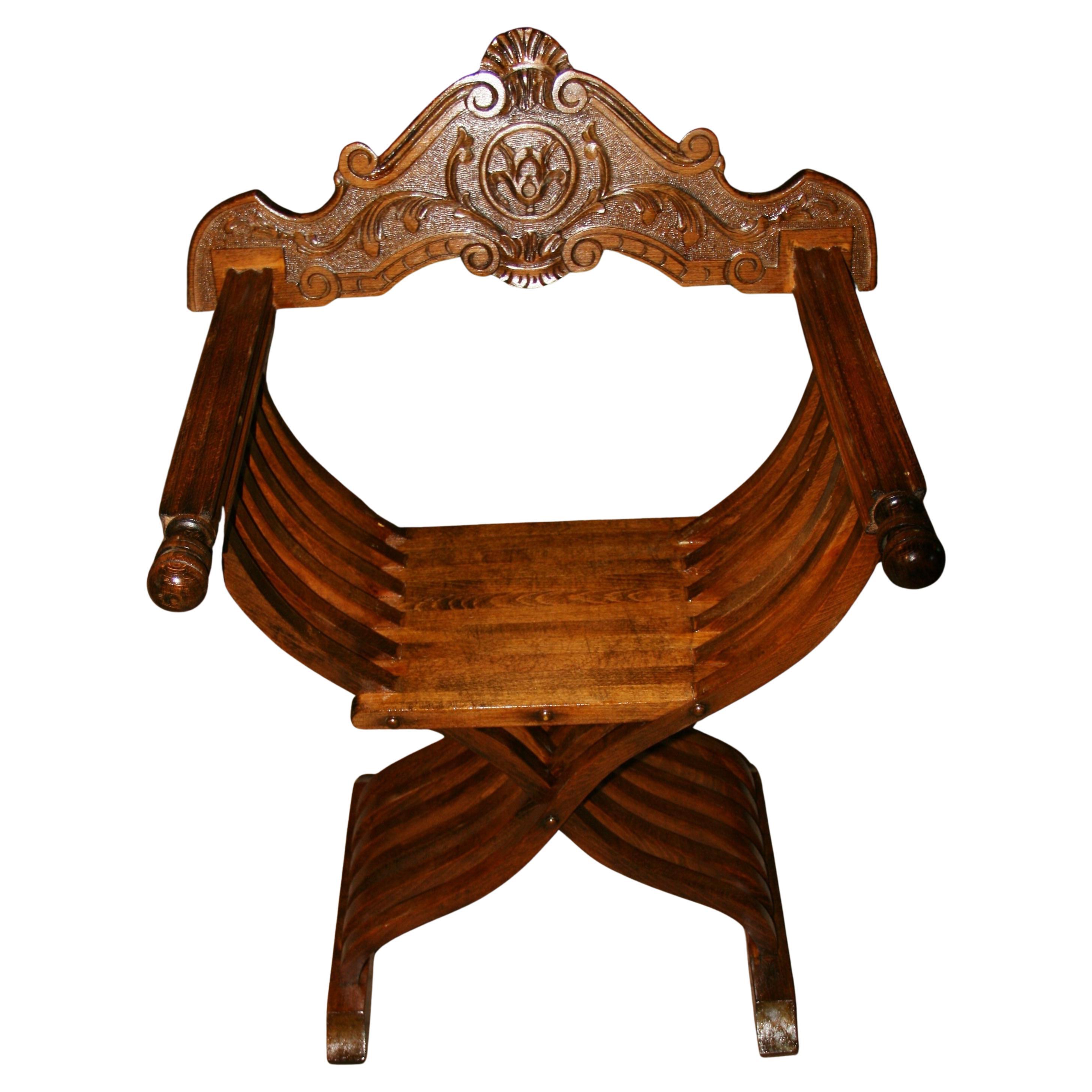 Vintage Italian Savonarola Style Throne Chair