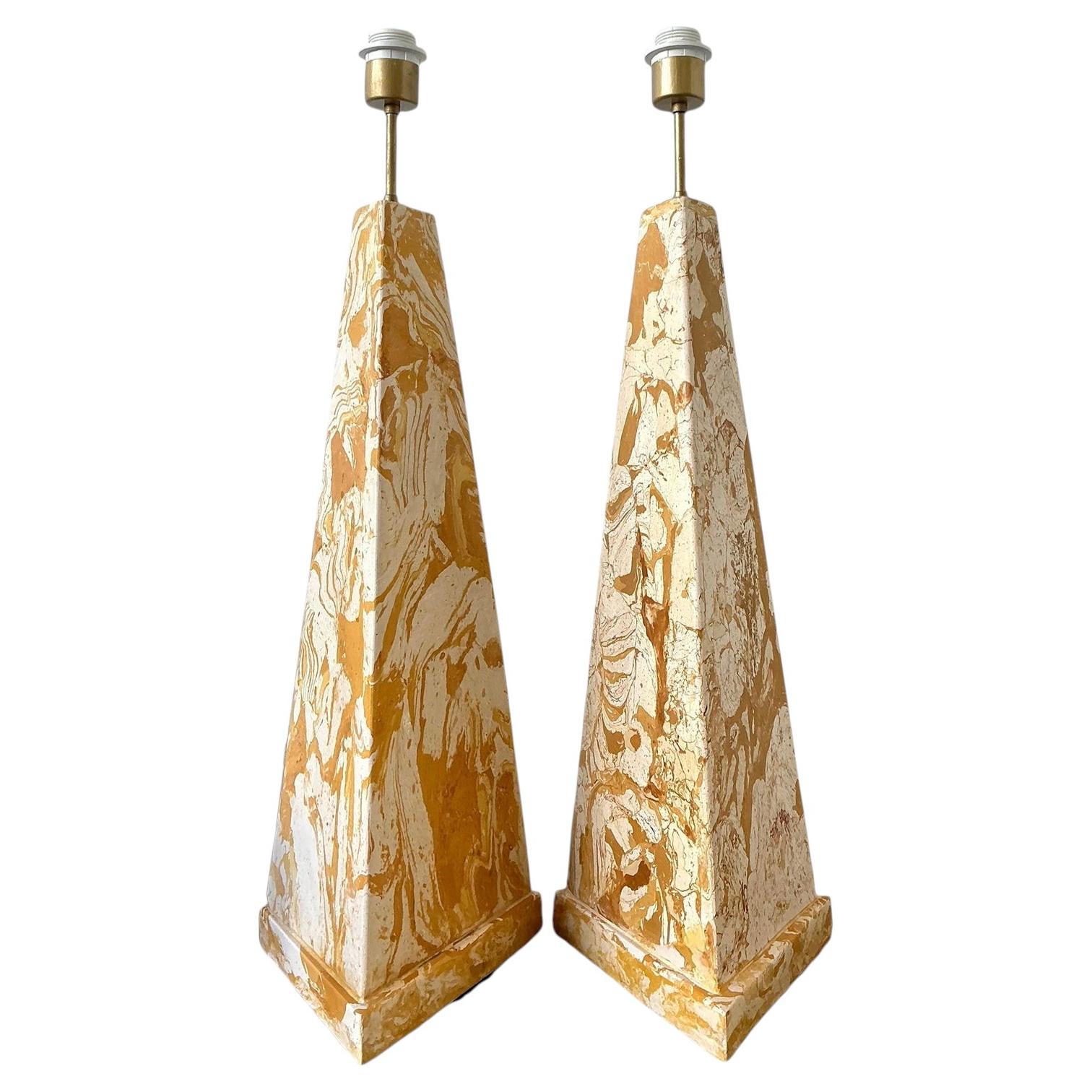 Vintage Italian Scagliola Pigmented Plaster Table Lamps For Sale at 1stDibs
